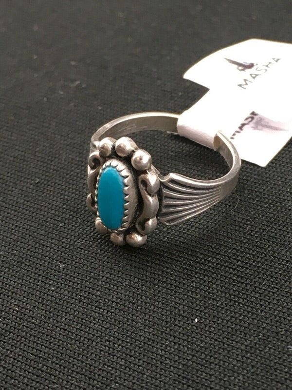 Native American Navajo Blue Turquoise Ring | Sterling Silver | Sz 4.5 | 4448