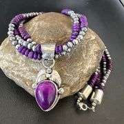 Navajo Sugilite Bead Necklace Set | 3 Strands | Sterling Silver | 21" | Authentic Native American Handmade | 16792