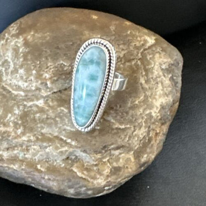 Navajo Blue Larimar Ring | Sterling Silver | Sz 7 | Authentic Native American Handmade | 17654