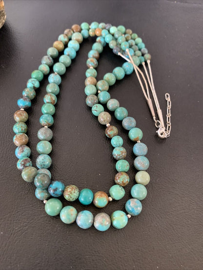 Navajo Sterling Silver Heishi Necklace | Blue Green Turquoise Beads | Authentic Native American Handmade | 02023