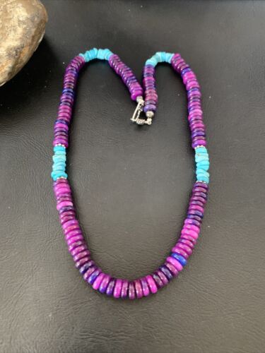 Navajo Purple Sugilite Turquoise Bead Necklace | Sterling Silver | 19" | Authentic Native American Handmade | 11918