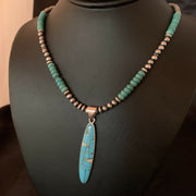 Navajo Blue Turquoise Opal Inlay Pendant Necklace | Sterling Silver | Authentic Native American Handmade | 11473