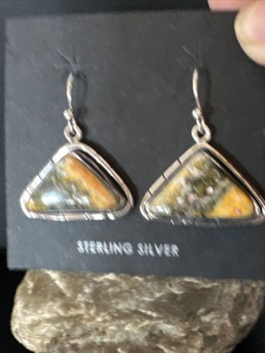 Navajo Bumblebee Jasper Earrings | Sterling Silver | Authentic Native American Handmade | 15836