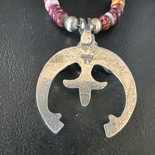 Navajo Purple Spiny Oyster Turquoise Naja Pendant Necklace | Sterling Silver | Native American Handmade | 15263