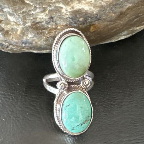 Navajo Blue Dry Creek Turquoise Multi-Stone Ring | Authentic Native American Sterling Silver | Sz 9.5 | 16738 - Masha USA