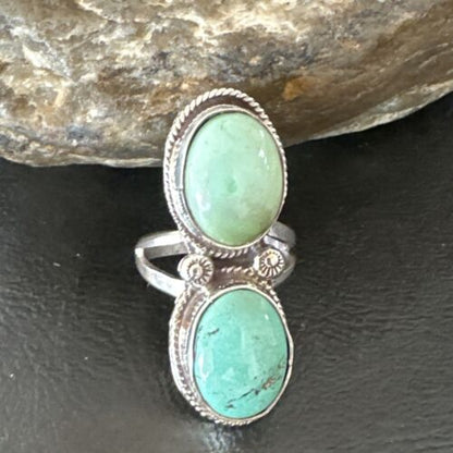 Navajo Blue Dry Creek Turquoise Multi-Stone Ring | Authentic Native American Sterling Silver | Sz 9.5 | 16738 - Masha USA