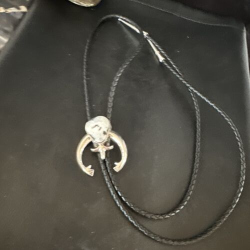 Men's Naja White Buffalo Turquoise Bolo Tie | Navajo Sterling Silver | Authentic Native American Handmade | 15275 - Masha USA