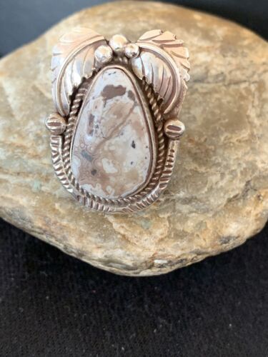 Southwestern Navajo White Buffalo Turquoise Ring | Sterling Silver | Sz 9.5 | 318