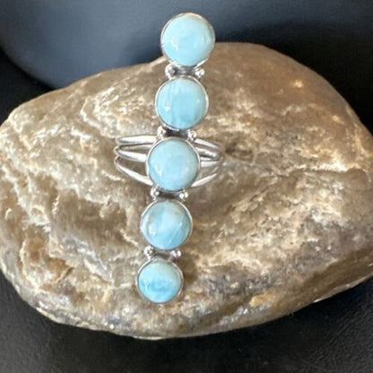 Navajo Blue Larimar Multi-Stone Ring | Authentic Native American Sterling Silver | Multi-Stone | Sz 9.5 | 15973