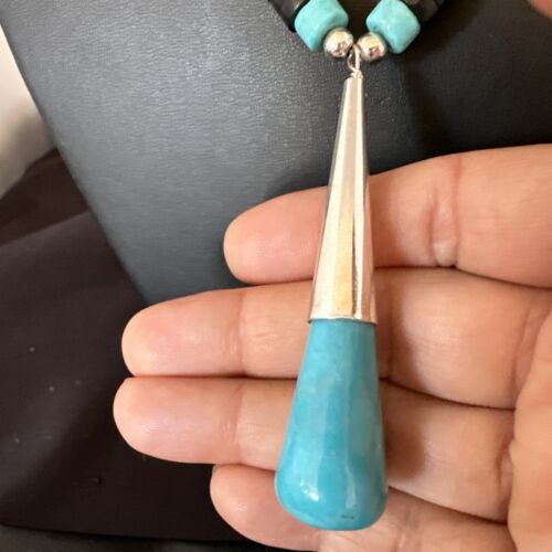 Santo Domingo Blue Turquoise Black Onyx Necklace | Sterling Silver | 21" | 15765