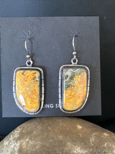 Navajo Bumblebee Jasper Earrings | Sterling Silver | Authentic Native American Handmade | 15828
