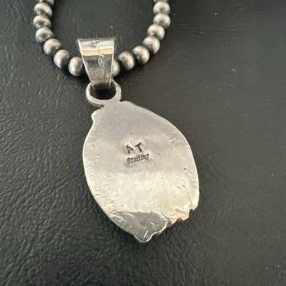 White Buffalo Turquoise Pendant | Navajo Pearls | Sterling Silver Necklace 21" | 17328 - Masha USA