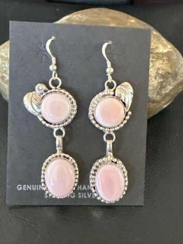 NWT Navajo Pink Conch Shell Dangle Earrings | Sterling Silver | Authentic Native American Handmade | 17217