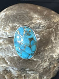 Navajo Blue Mojave Turquoise Ring | Sterling Silver | Adjustable Sz 8 | Authentic Native American Handmade | 15714