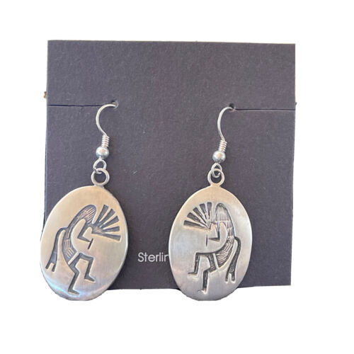 Kokopelli Hopi Dangle Earrings | Sterling Silver | Authentic Native American Handmade | 01504 - Masha USA