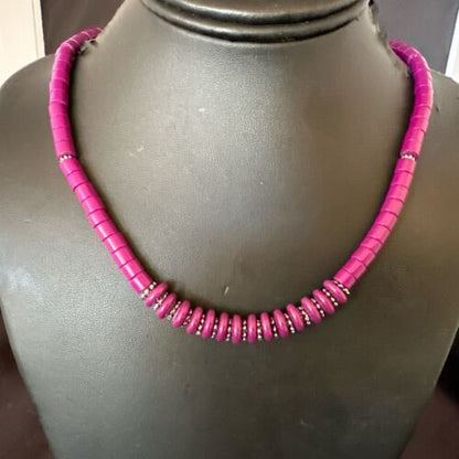 Stabilized Purple Sugilite Beads Silver Tubes Necklace | Graduated | Authentic Native American | 19" | 10471