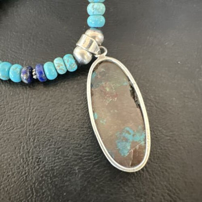 Navajo Blue Turquoise Jasper Lapis Inaly Pendant Necklace | Sterling Silver | 16926