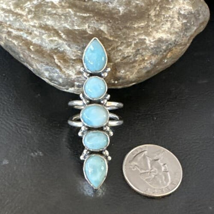 Navajo Blue Larimar Cluster Ring | Authentic Native American Sterling Silver | Multi-Stone | Sz 8.5 | 15935