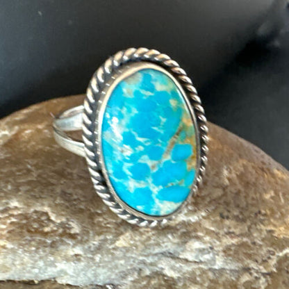 Navajo Sterling Silver Blue Kingman Turquoise Ring | Sz 11.5 | Authentic Native American Handmade | 15913