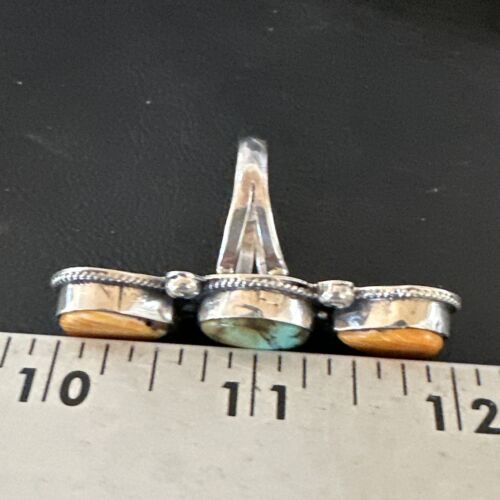 Navajo Green Turquoise Spiny Oyster Multi-Stone Ring | Authentic Native American Sterling Silver | Sz 10.5 | 16716