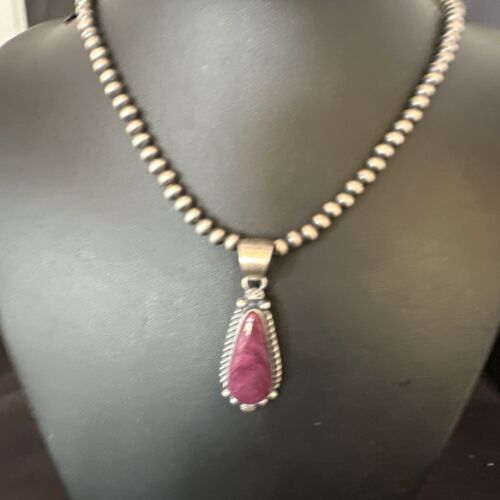 Navajo Purple Spiny Oyster Pendant with Pearls | Sterling Silver Necklace | Authentic Native American Handmade | 16059