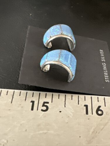 Navajo Blue Opal Inlay Post Earrings | Sterling Silver | Authentic Native American Handmade | 16949