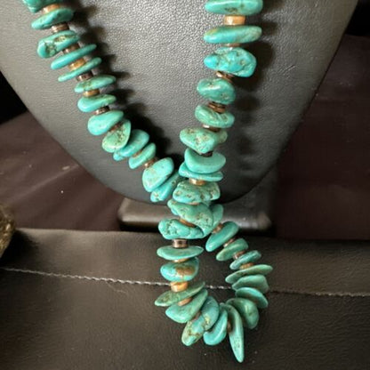 Navajo Blue Kingman Nugget Turquoise Necklace | Sterling Silver | 28" | Authentic Native American Handmade | 15290