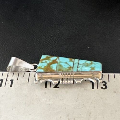 Navajo Blue #8 Turquoise Inlay Pendant | Sterling Silver | 2" | Authentic Native American Handmade | 15683