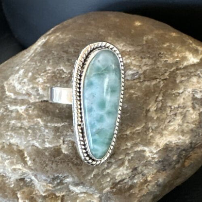 Navajo Blue Larimar Ring | Sterling Silver | Sz 7 | Authentic Native American Handmade | 17654