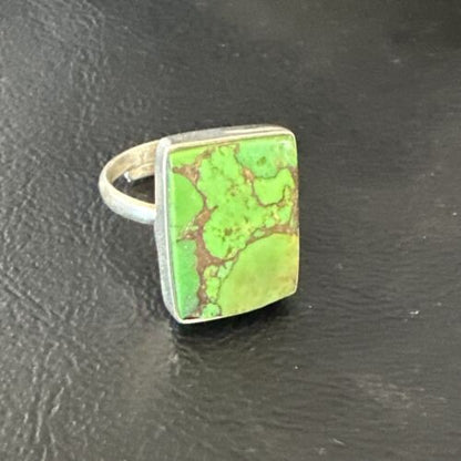 Adjustable Navajo Green Mojave Turquoise Ring | Sterling Silver | Sz 10 | Authentic Native American Handmade | 15698