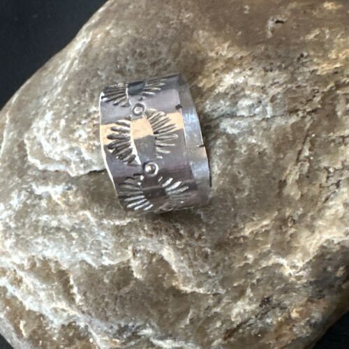 Men's Wide Band Navajo Stamped Ring | Sterling Silver | Sz 9.5 | Authentic Native American Handmade | 14982