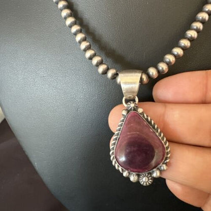 Navajo Purple Spiny Oyster Pendant with Pearls | Sterling Silver Necklace | Authentic Native American Handmade | 16058 - Masha USA