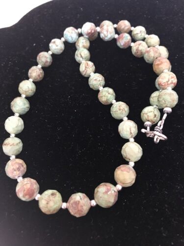 Southwestern Green Turquoise Faceted Bead Necklace | Sterling Silver | 21" | 08128