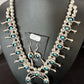 Navajo Kingman Turquoise Squash Blossom Necklace | Sterling Silver | Authentic Native American Handmade | 16087