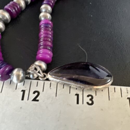 Navajo Pearls Purple Sugilite Pendant Necklace | Sterling Silver Beads | Authentic Native American Handmade | 15373
