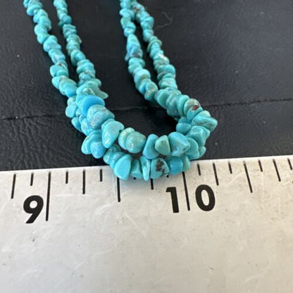 Navajo Blue Kingman Nugget Turquoise Necklace | Sterling Silver | 20" | Authentic Native American Handmade | 17462