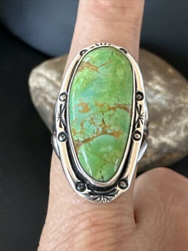 Navajo Green Sonoran Turquoise Ring | Sterling Silver | Sz 9.5 | Authentic Native American Handmade | 16395
