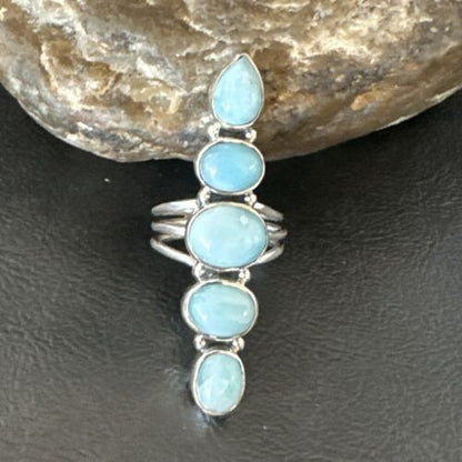 Navajo Blue Larimar Multi-Stone Cluster Ring | Authentic Native American Sterling Silver | Multi-Stone | Sz 7.5 | 17557