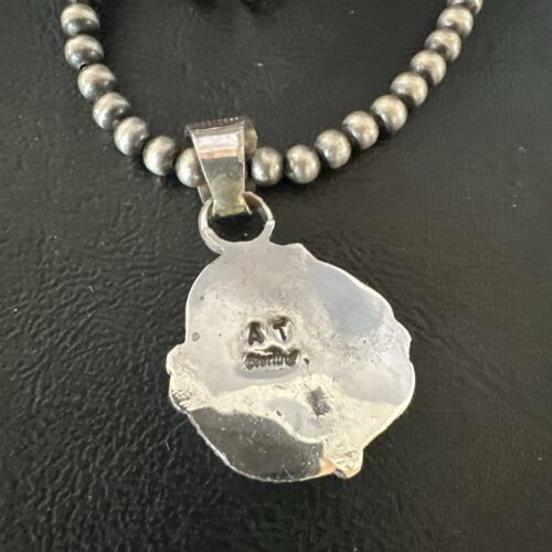 Men's White Buffalo Turquoise Pendant Necklace | Navajo Pearls | Sterling Silver | Native American Handmade | 17334