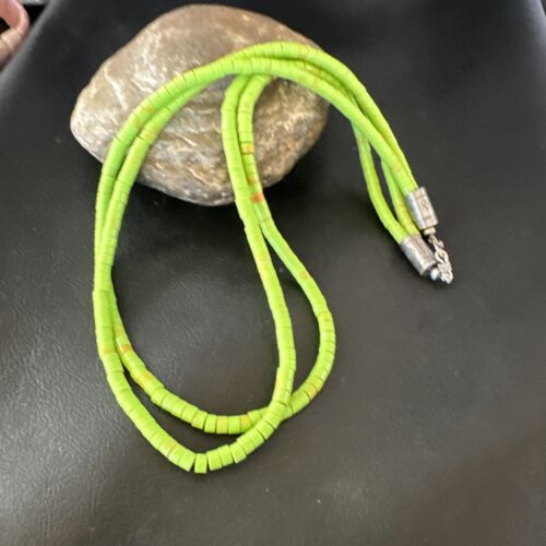 Navajo Green Gaspeite Stabilized Necklace | Sterling Silver | 22" | Authentic Native American Handmade | 16467
