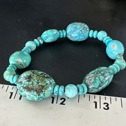 Women's Blue Turquoise Stretch Stone Bracelet | 7" | Authentic Native American Handmade | 15240