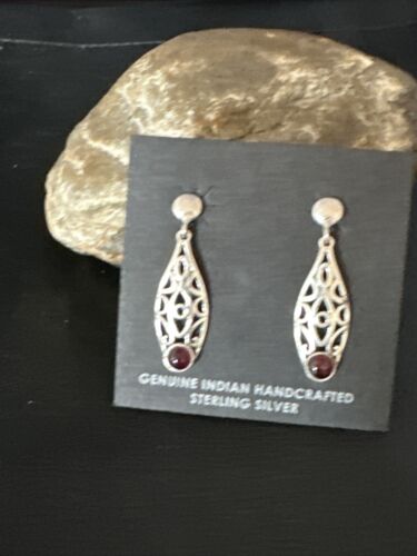 Navajo Burgundy Carnelian Dangle Earrings | Sterling Silver | Authentic Native American Handmade | 14926