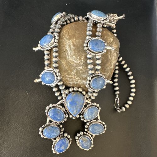 Navajo Denim Lapis Pendant Necklace | Sterling Silver Naja | Authentic Native American Handmade | 14987