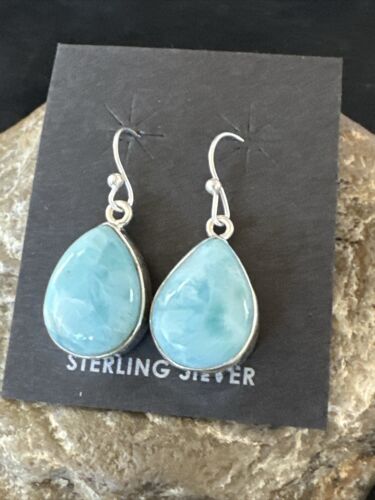 Navajo Blue Larimar Dangle Earrings | Sterling Silver | Authentic Native American Handmade | 17290