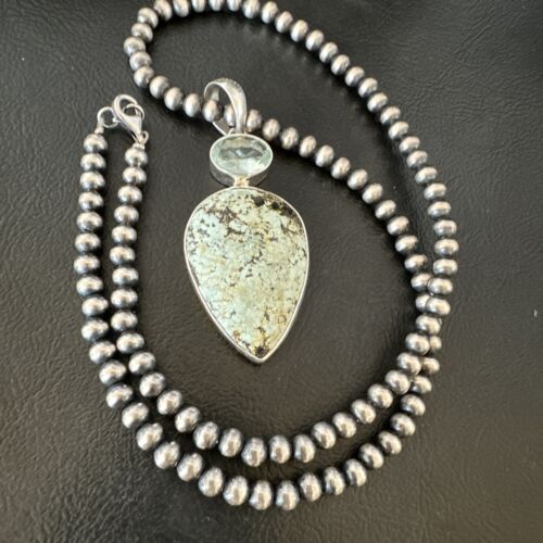 Navajo Women's Dry Creek Turquoise Topaz Pendant Necklace | Sterling Silver | 16308