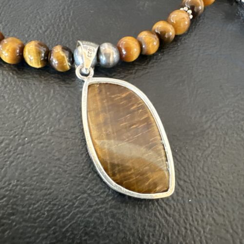 Southwestern Coffee Brown Tiger's Eye Pendant Necklace | Sterling Silver | 15868