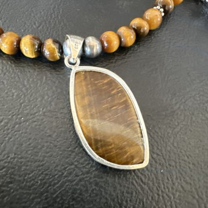 Southwestern Coffee Brown Tiger's Eye Pendant Necklace | Sterling Silver | 15868