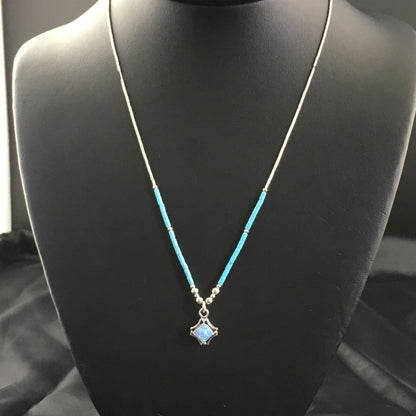 Children's Turquoise Beads Necklace with Opal Pendant Necklace | Sterling Silver | 18" | 10128 - Masha USA