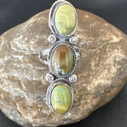 Navajo Green Royston Turquoise Multi-Stone Ring | Authentic Native American Sterling Silver | Sz 10.5 | 16723