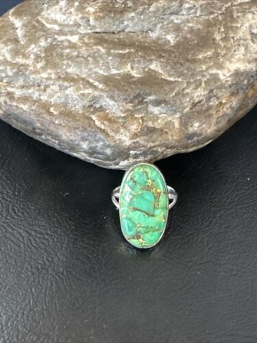 Navajo Green Mojave Turquoise Ring | Sterling Silver | Sz 7 | Authentic Native American Handmade | 15592
